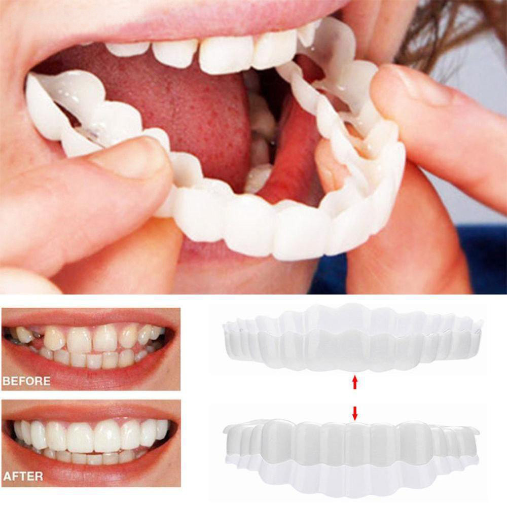 Snap On Upper＆Bottom Set False Teeth Dental Veneers Denture Tooth Cover Silicone
