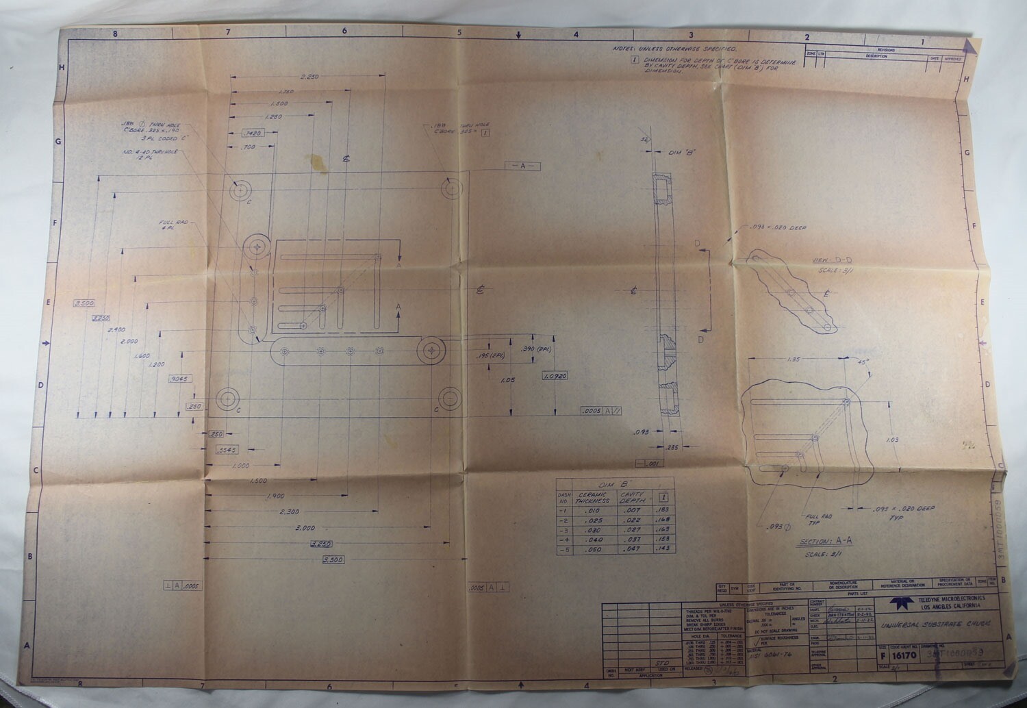 Teledyne Microelectronics Universal Substrate Chuck 1982 Blueprint