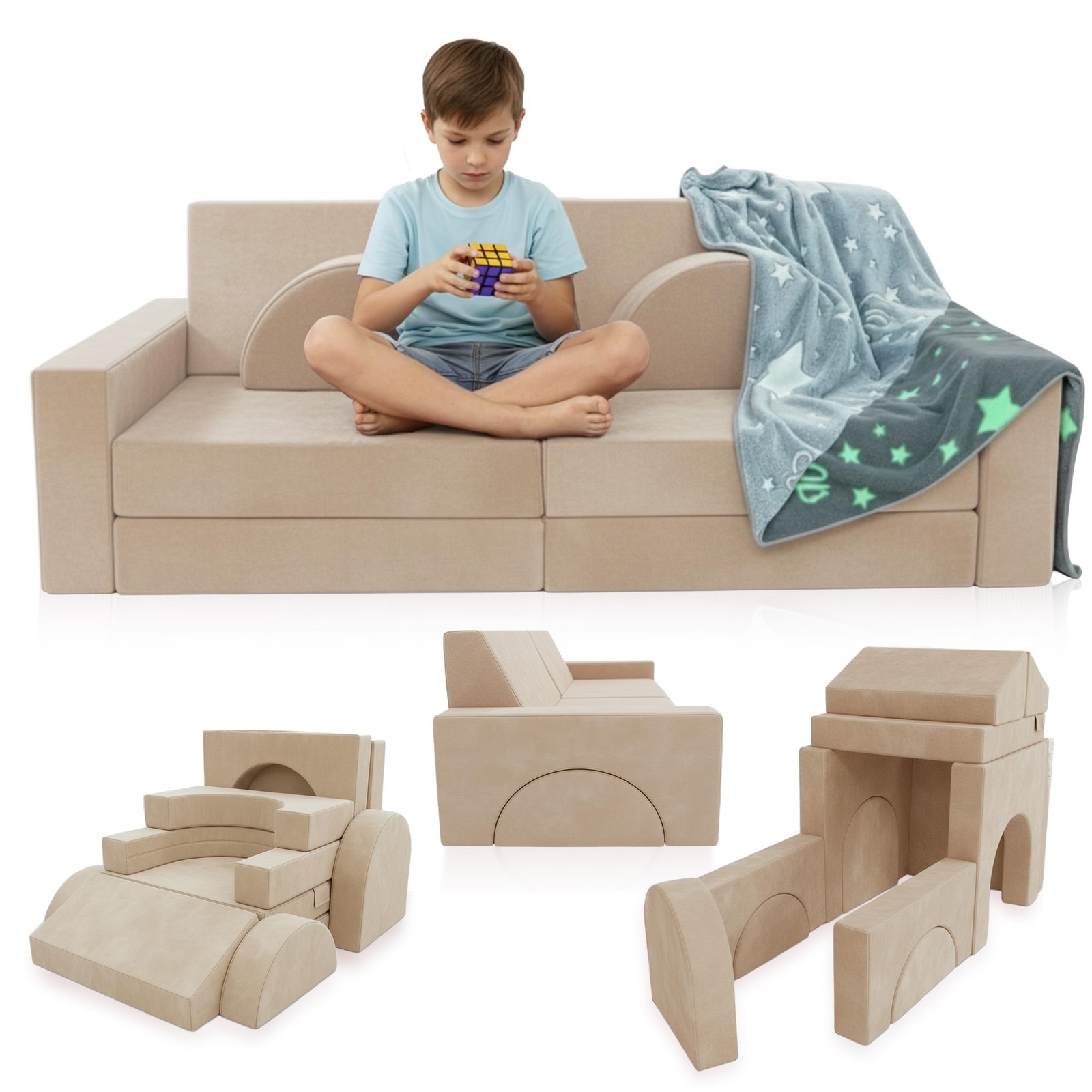 12-Piece Modular Kids Play Couch - Soft & Durable Toddler Couch with CertiPUR...