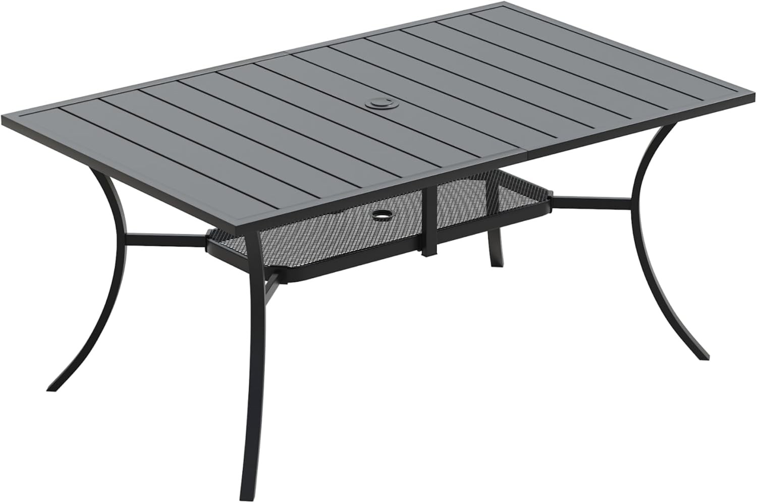 DIFY 59 2 Inch Black Rectangular Steel Slat Patio Dining Table Seats 6