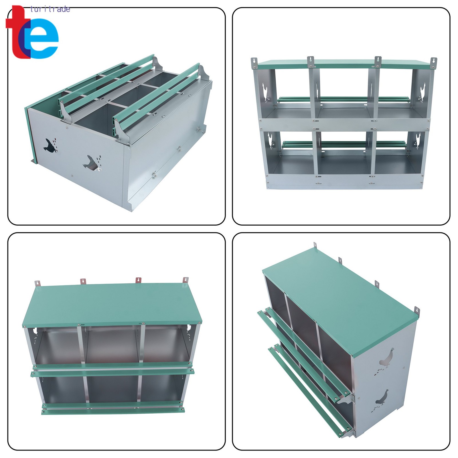 Sturdy Chicken Nesting Boxes - 6 Compartment Metal Poultry Nest Box Wall Mount