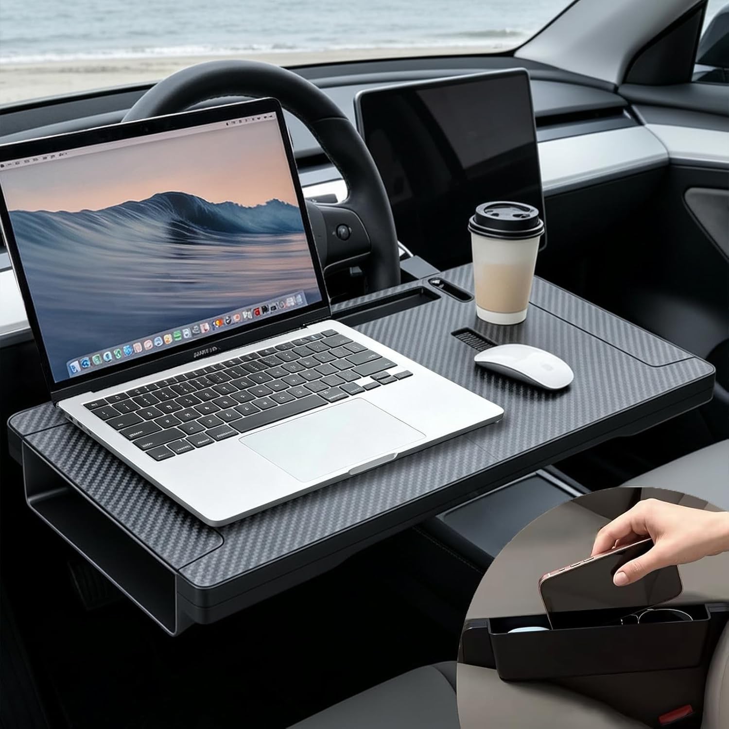 2-in-1 Car Steering Wheel Tray Desk & Car Seat Gap Filler Organizer, Upgraded Fo
