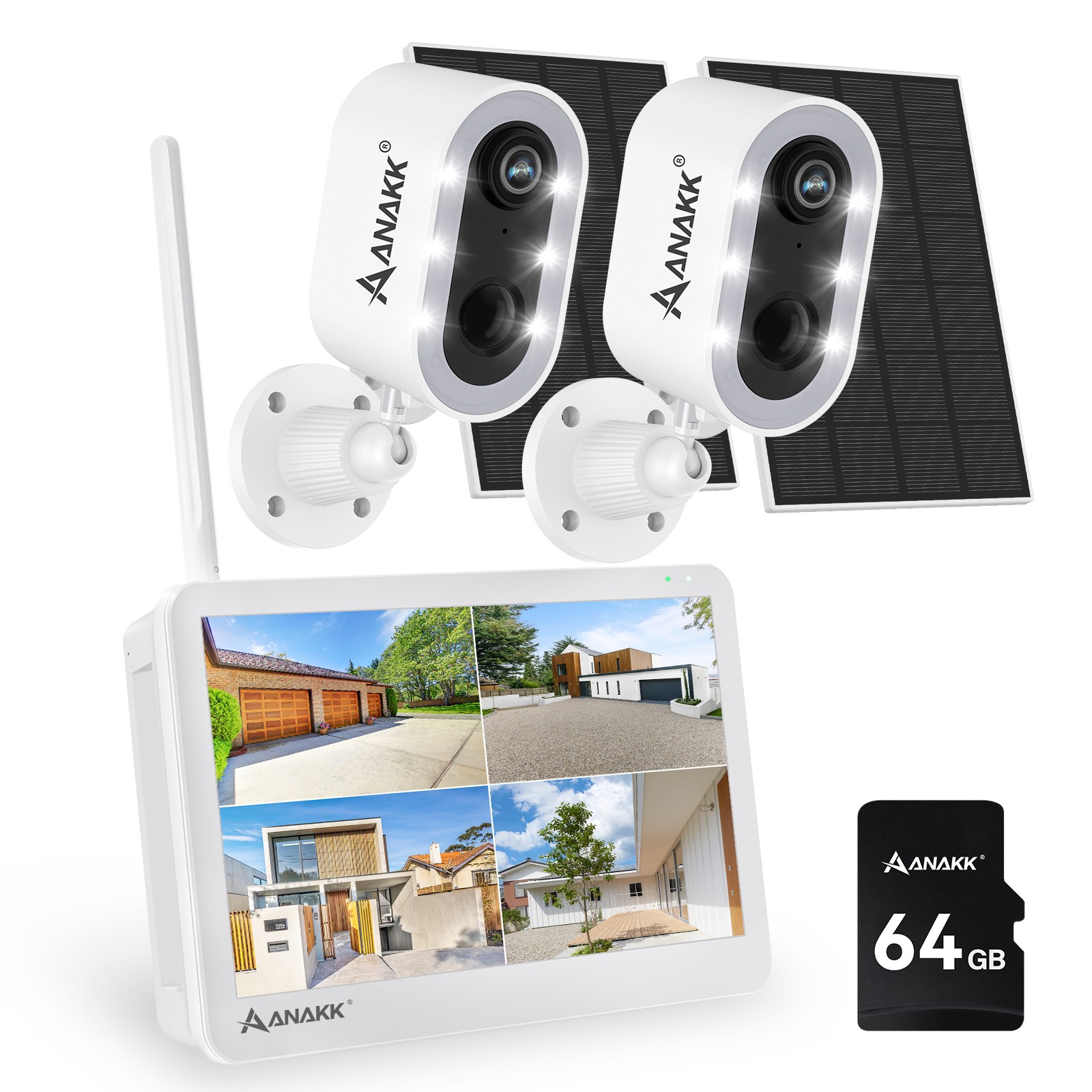 Solar Wireless Wifi Outdoor Security Camera with Monitor & 64G Card Night Vision