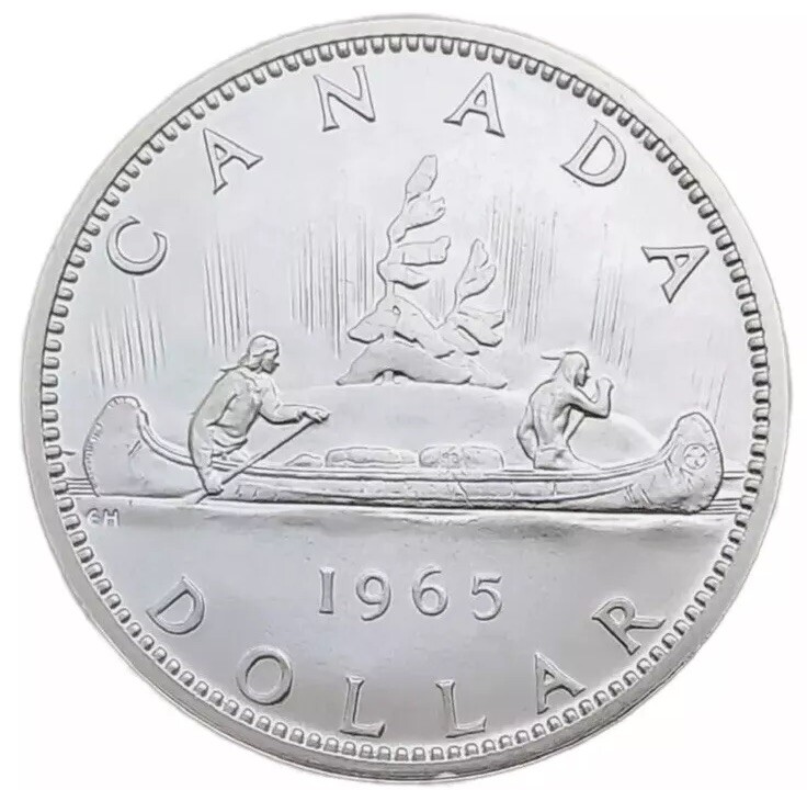 1965 Canadian Silver Dollar Uncirculated Coin 80% $1