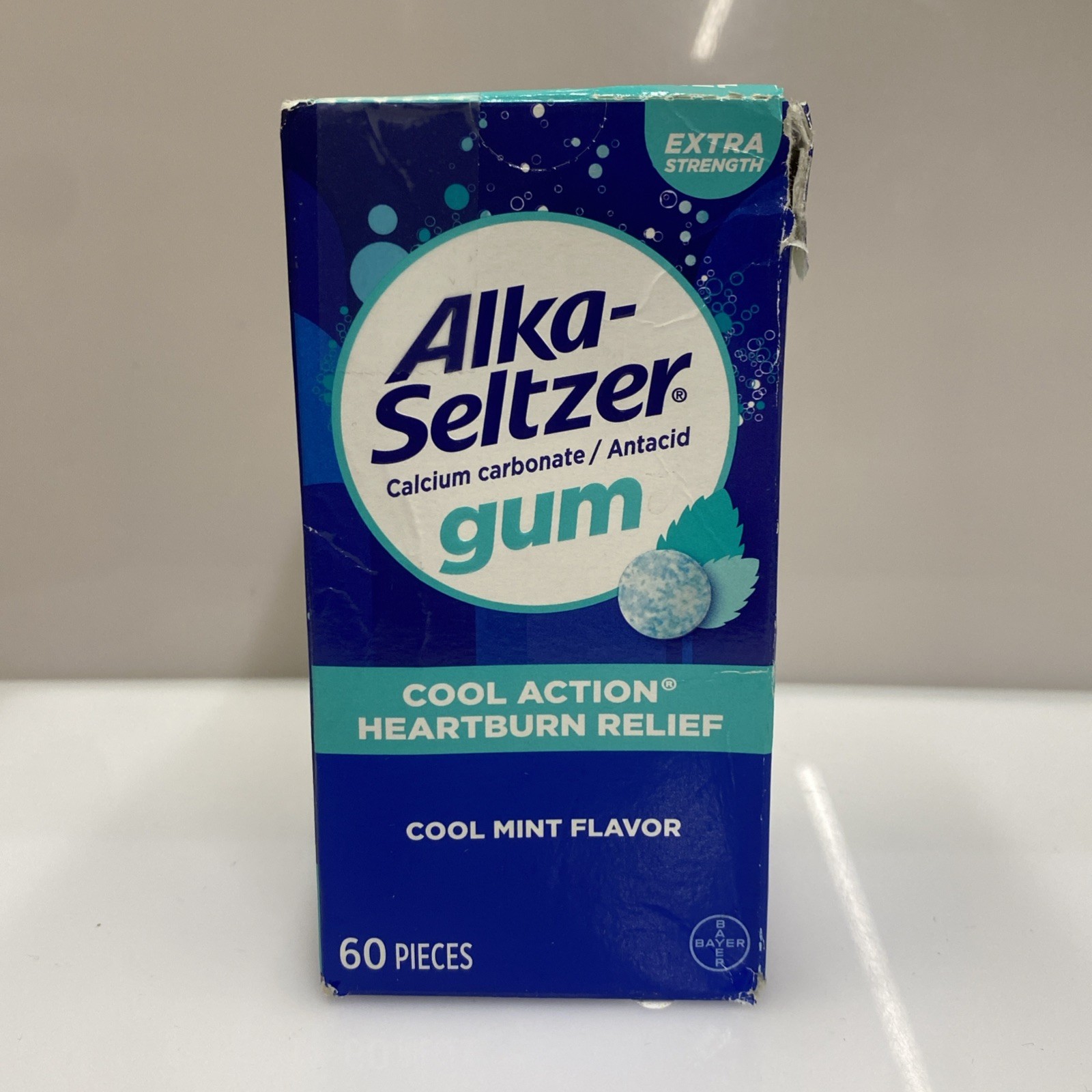 Alka-Seltzer Cool Action Heartburn Relief Gum 60pc - 02/2028 - Damage Box