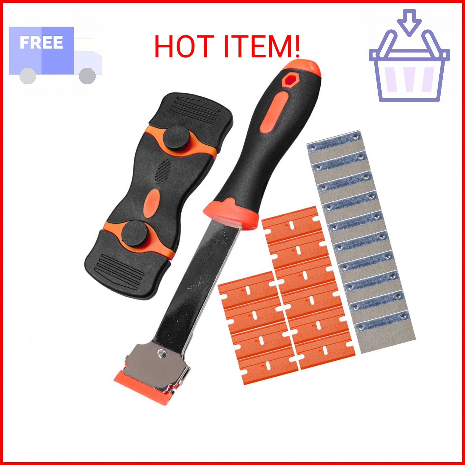 Tuxihapp 2PCS Razor Blade Scraper - Car Windshield Window Cleaning Scraper Tool