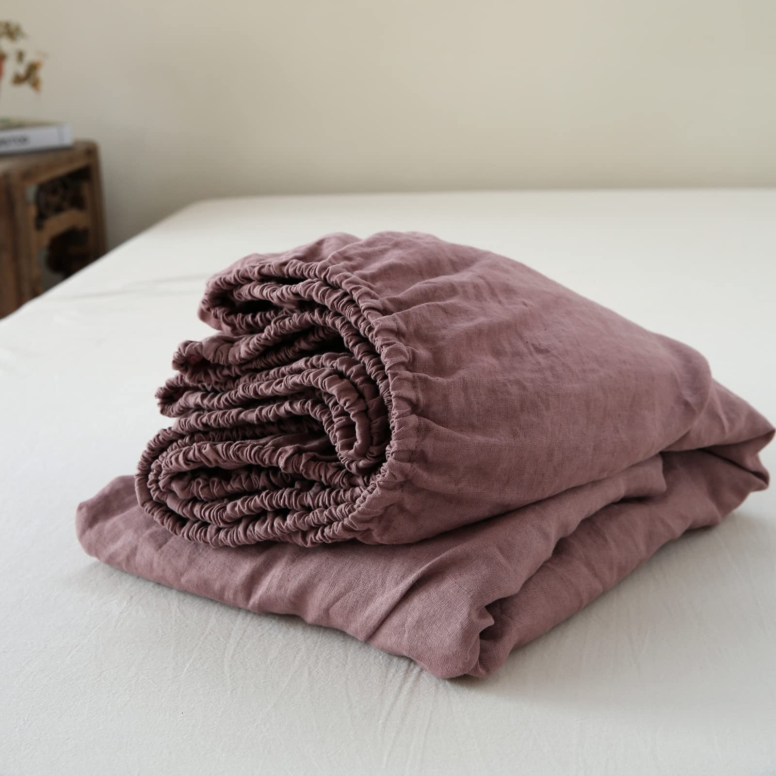 100% Linen Fitted Stone Washed Solid Color - (1 Piece) 14 inch Deep Pocket Ma...