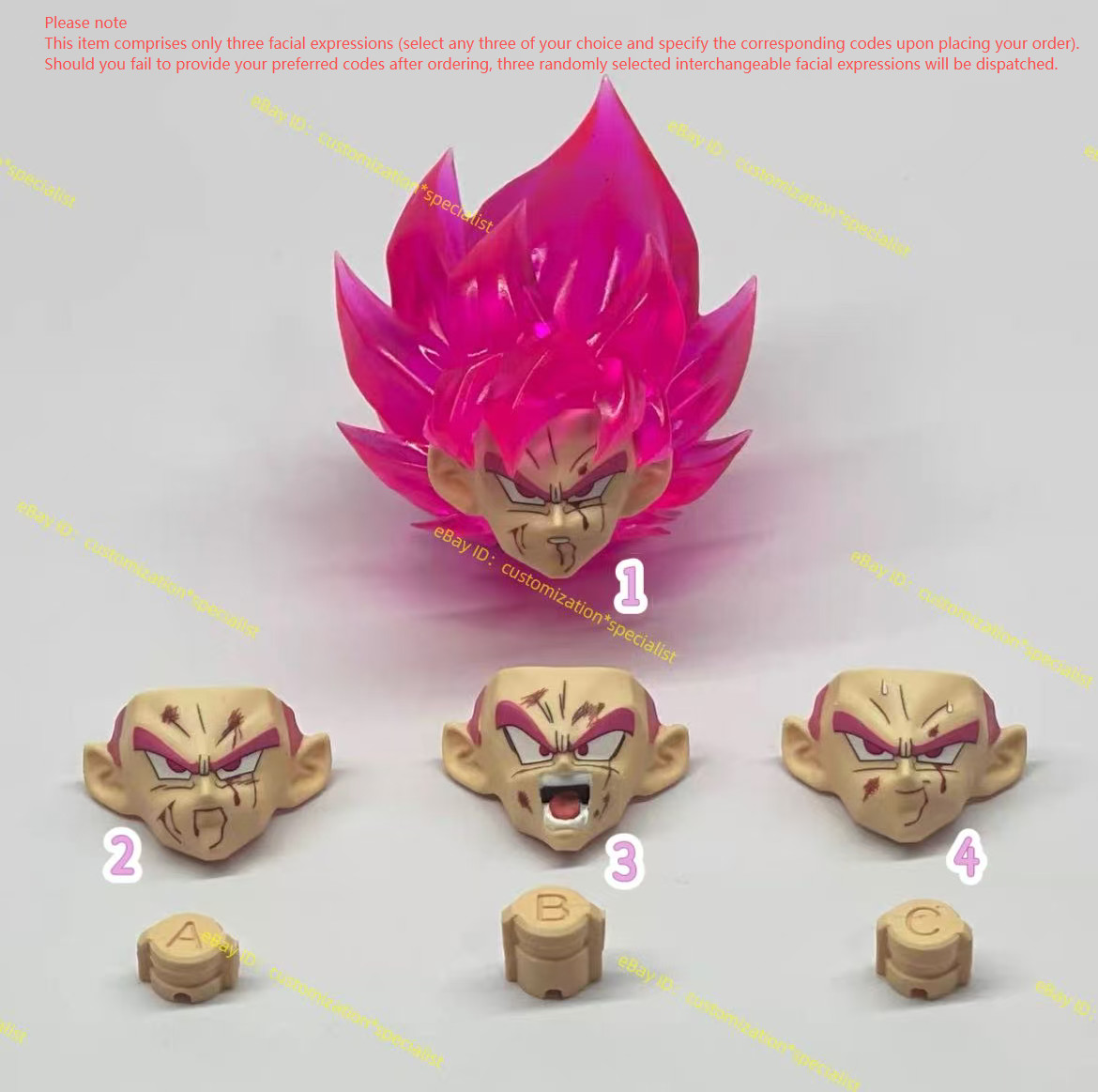 NEW custom ssj goku 1/12 shf  goku Transparent Pink head kit Bloodstaine 3 face