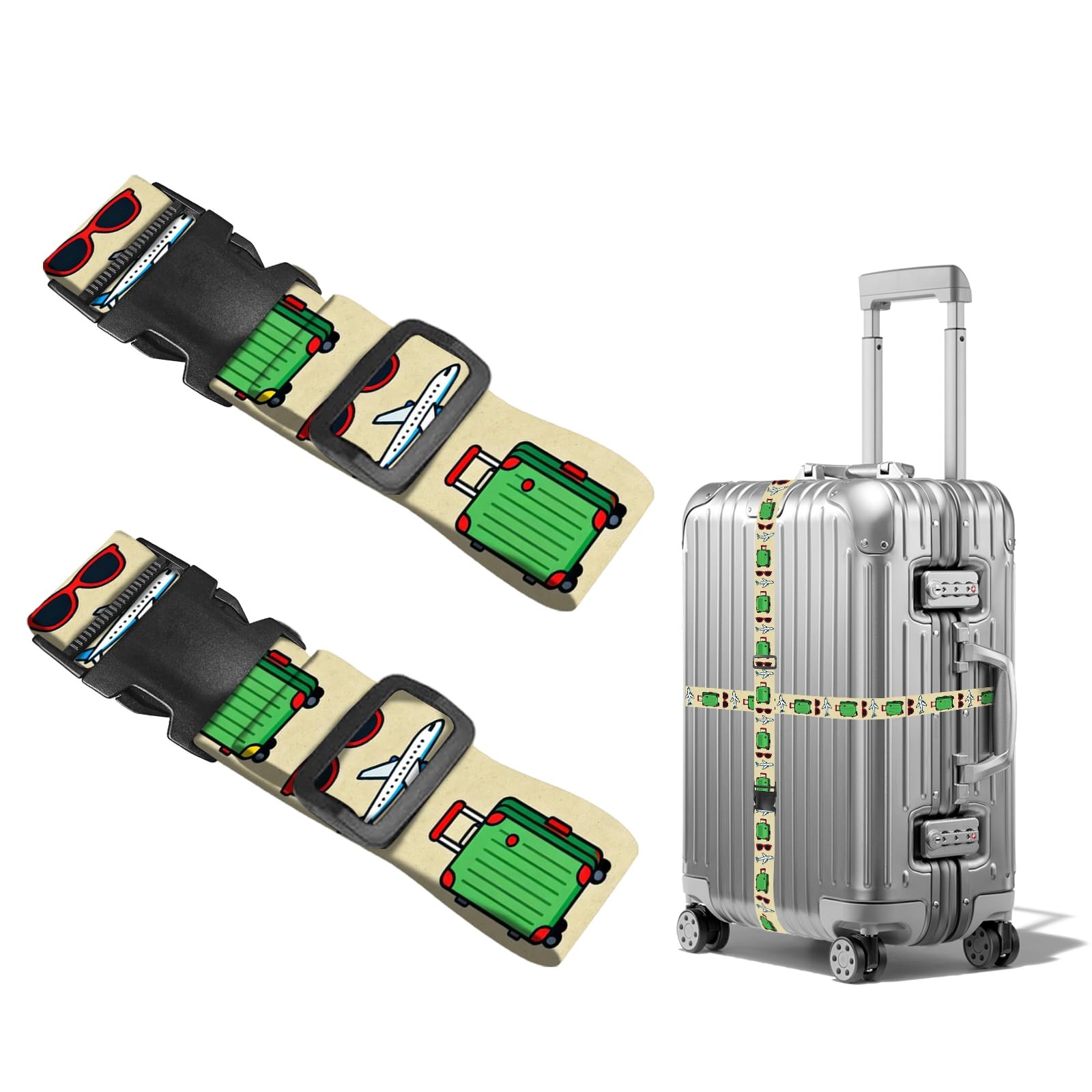 Luggage Straps of 2 Set Sunglasses Airplane Suitcase Pattern, 1.96x90.5 inche...