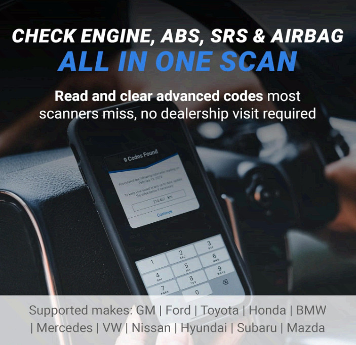 Pro OBD2 Scanner, Bluetooth Code Reader, ABS/SRS/TPMS, No Subscription