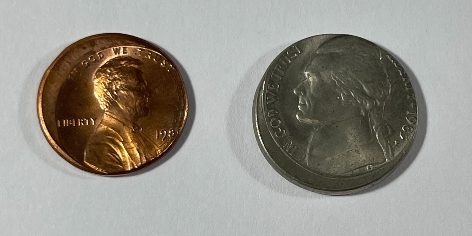Error 1983-P Jefferson 5C (#20512) & Nice Lincoln 1C Off Center