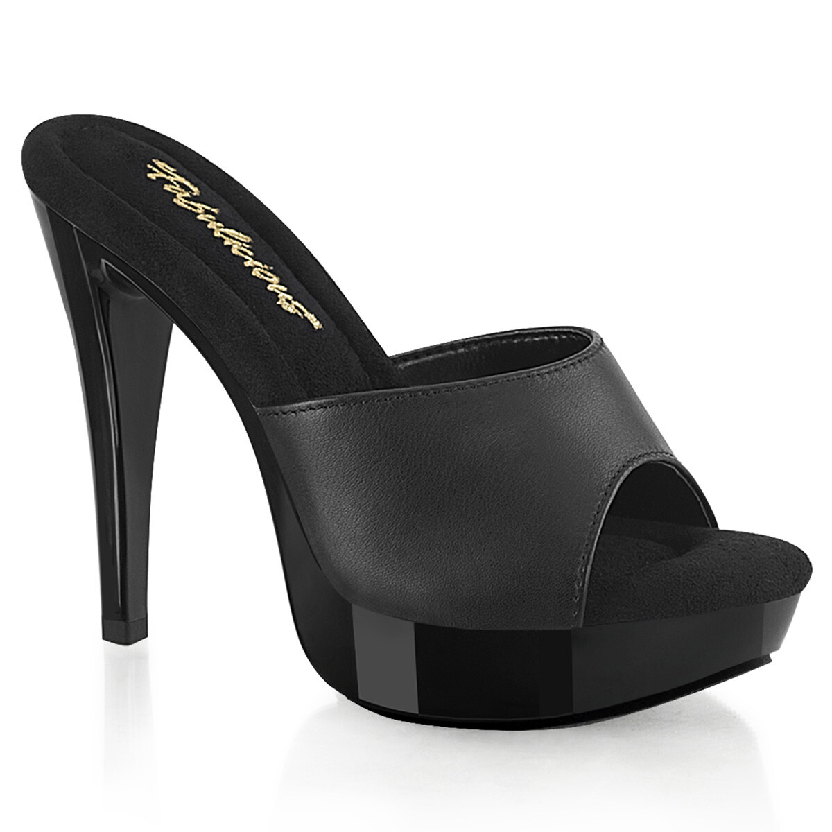 FABULICIOUS COCKTAIL-501L Women's Black 5" Heel Platform Slide Leather Shoes