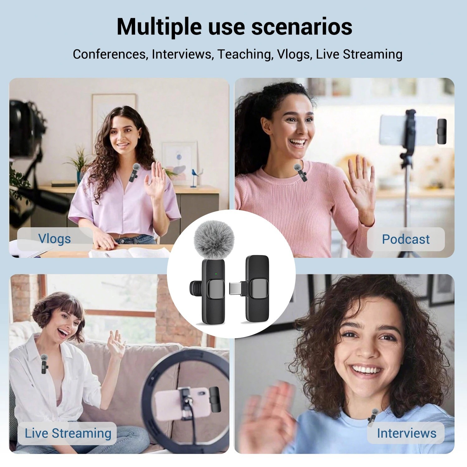 Type-C Wireless Lavalier Microphone USB-C Clip Mic for Phone Camera Laptop