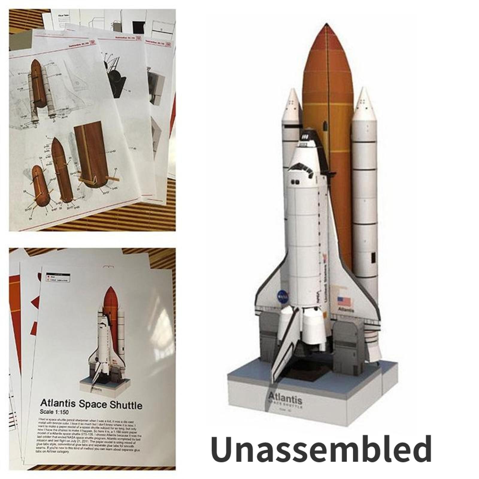 1/150 Space Shuttle Atlantis Paper Model Unassembled Space Rocket Craft Scene