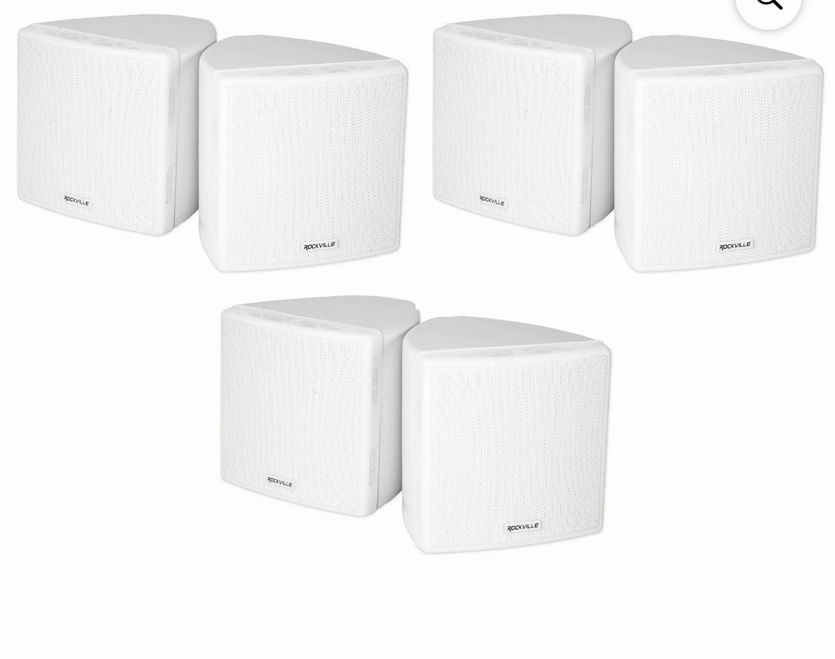 (6) Rockville Cube 70v White 3.5" Commercial Wall Mount Restaurant/Bar Speakers