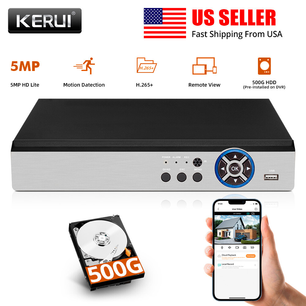 KERUI H.265+ 6-in-1 8CH CCTV 5MP DVR Recorder with 500G (XVI/AHD/TVI/CVI/IPC)