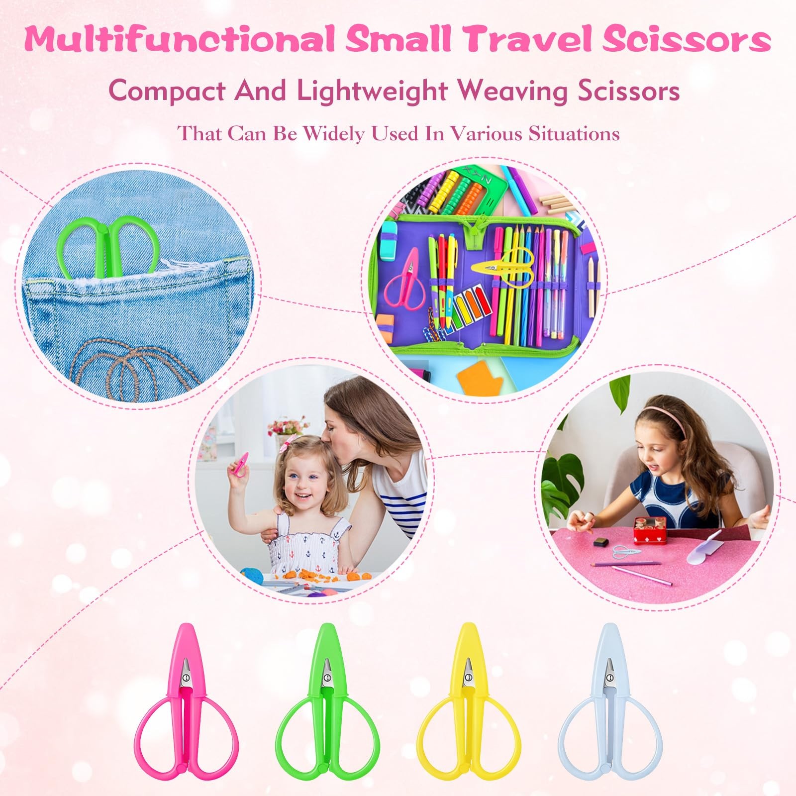 4 Pack Mini Scissors - Small Sharp Scissors All Purpose with Cover Tiny Detail S