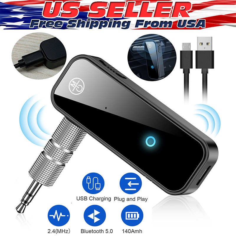 USB Wireless Bluetooth 5.0 Transmitter Receiver 2in1 Audio Adapter 3.5mm Aux Car