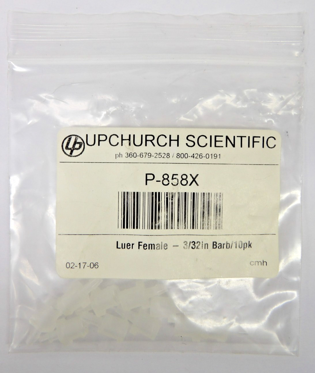 Upchurch Scientific P-858X Female Luer 3/32” Barb, 10/pk