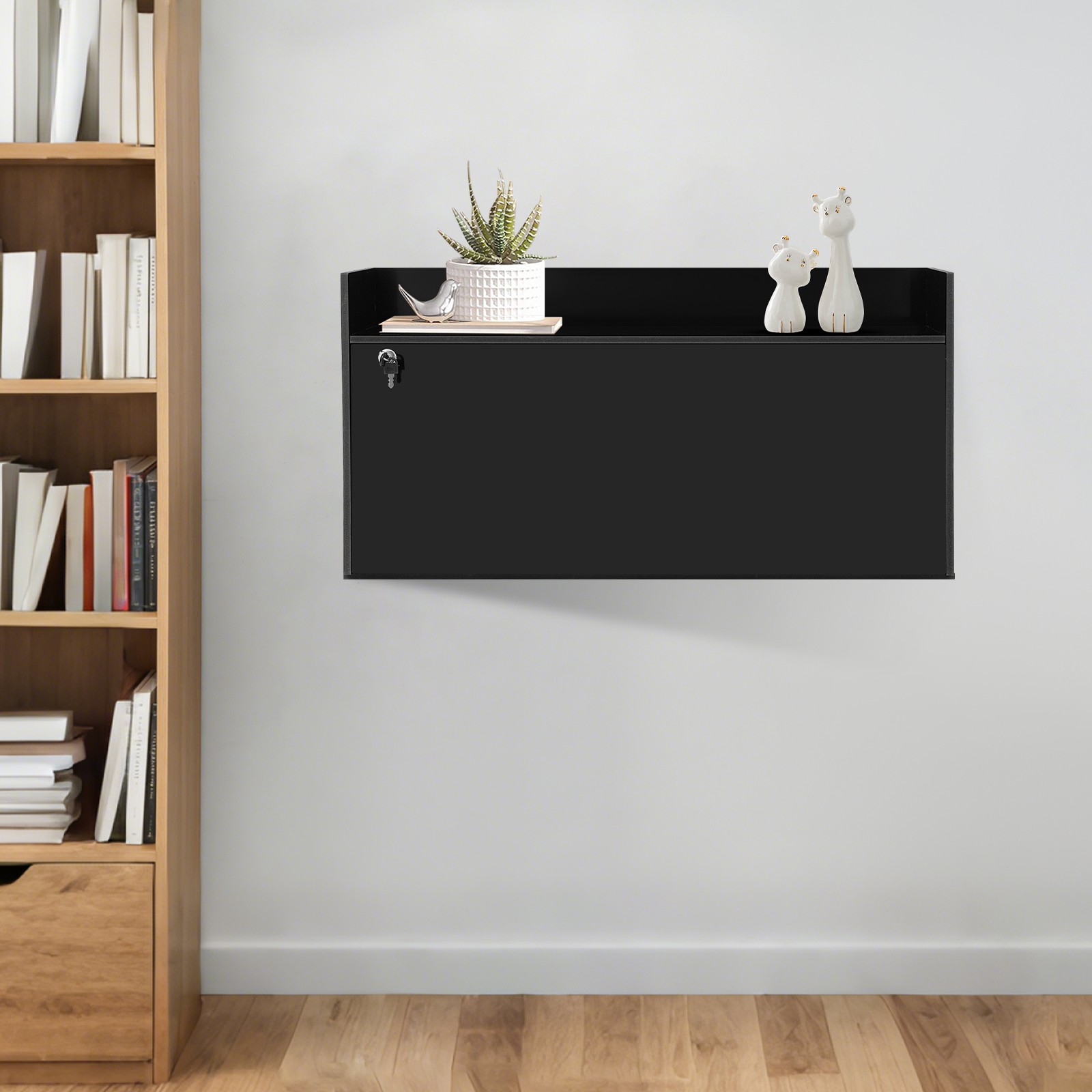 80*42*15cm Black Multifunctional Floating Desk Wall-mounted Foldable Cabinet
