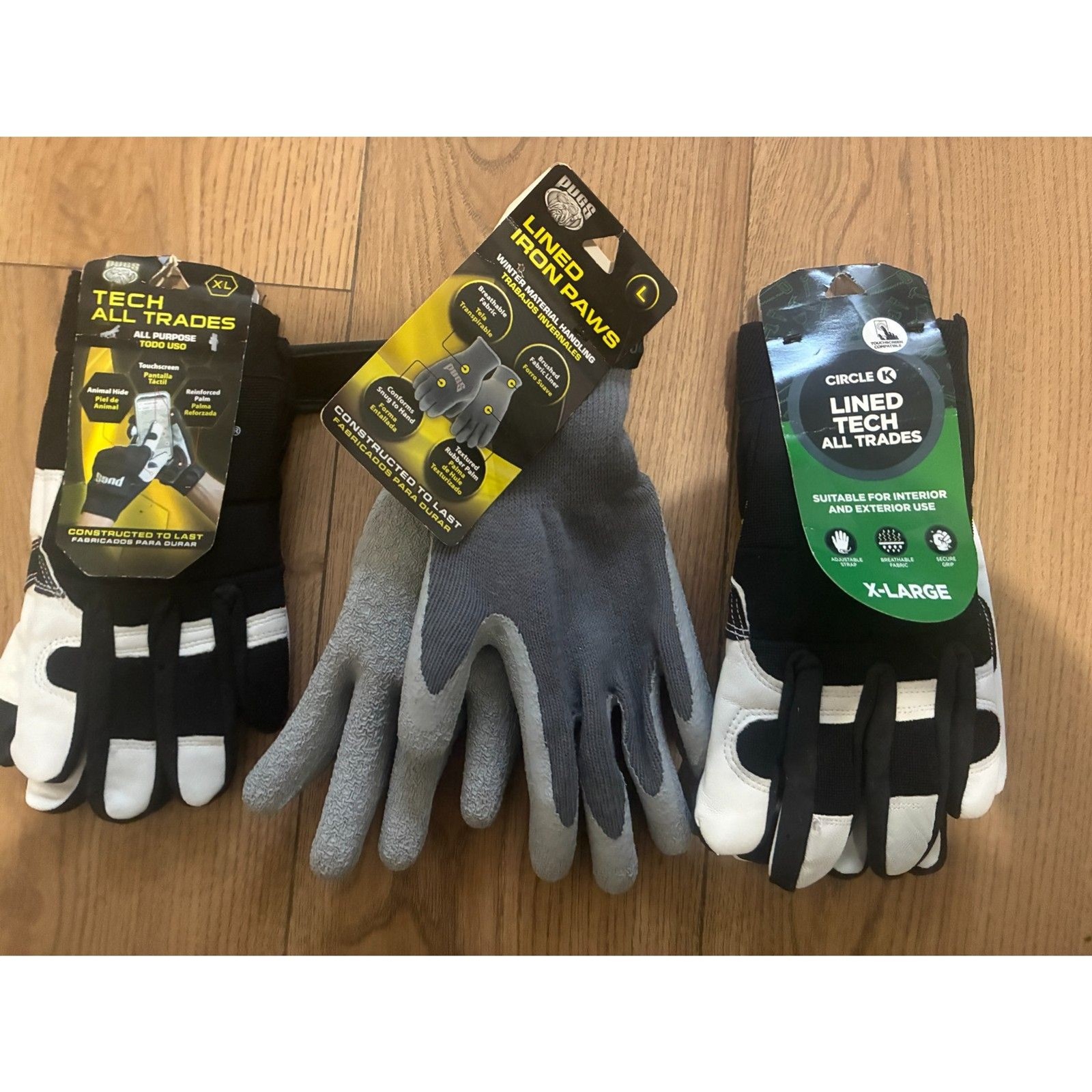 3 Pack Work Gloves XL Touchscreen Lined Iron Paws Pugs Circle K Bundle