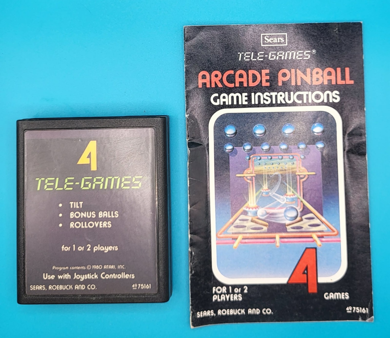 Atari 2600  ARCADE PINBALL & Instruction Book TELE-GAMES AUTHENTIC RARE 1980