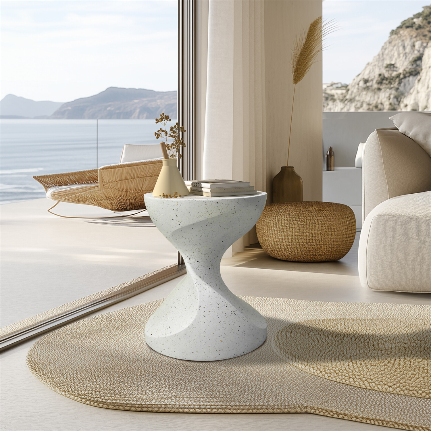 Modern Decorative Hourglass Concrete Side Plant Table Garden Stool Living Room