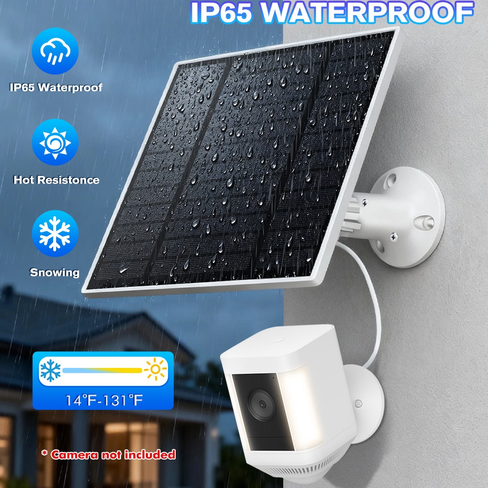 Solar Panel for Security Camera, 10W Solar Charger with Micro USB & Type-C Port