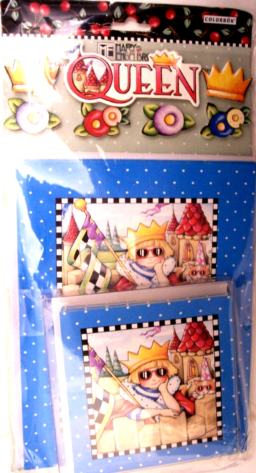 NIP MARY ENGELBREIT QUEEN 4 NOTECARDS + 4 MINI NOTECARDS + 7 EMBELISHMENTS