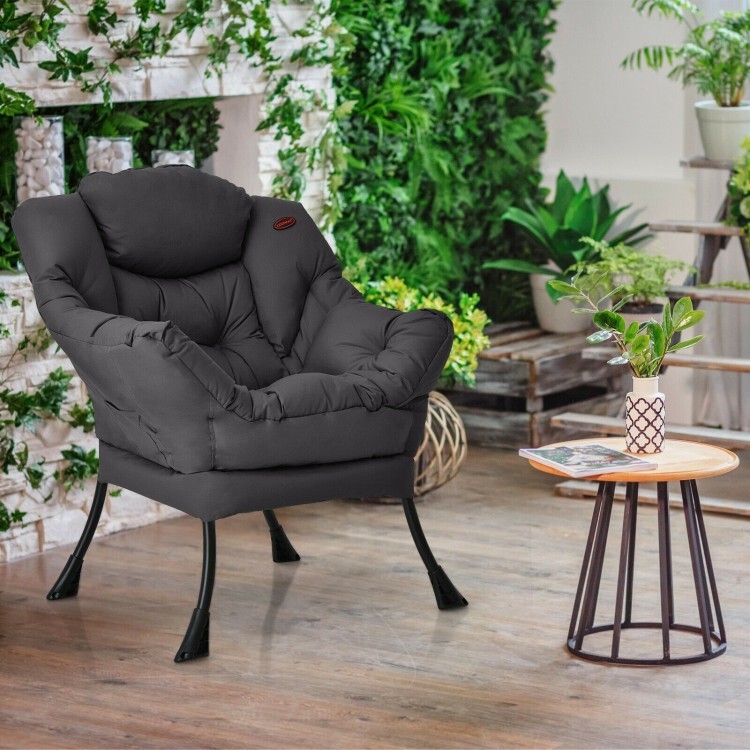 Modern Lazy Sofa Chair Accent Chair Armchair with Steel Frame and Side Pocket