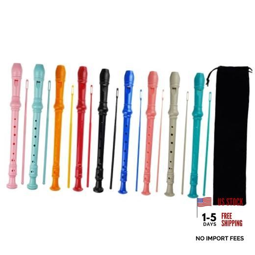 9 Pack German Style 8 Hole-3 Piece Descant Soprano Recorders with Cleaning
