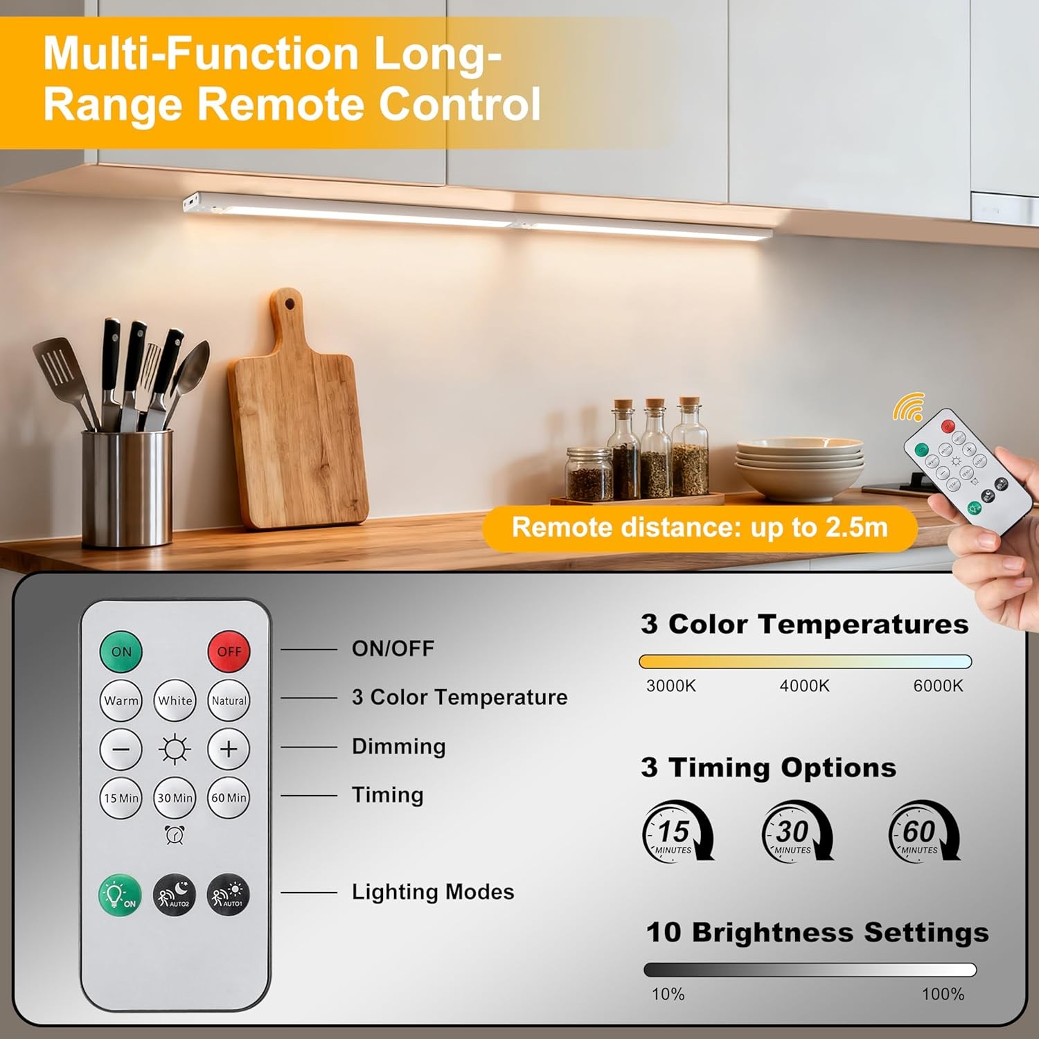 8 Inch Under Cabinet Lighting with Remote, 2 Pack Rechargeable Motion Sensor Lig