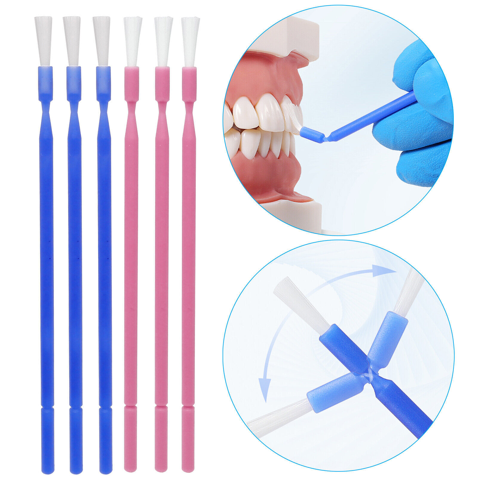 100Pcs Dental Disposable Micro Applicator Bendable Long Shank Brush Tips 2 Color