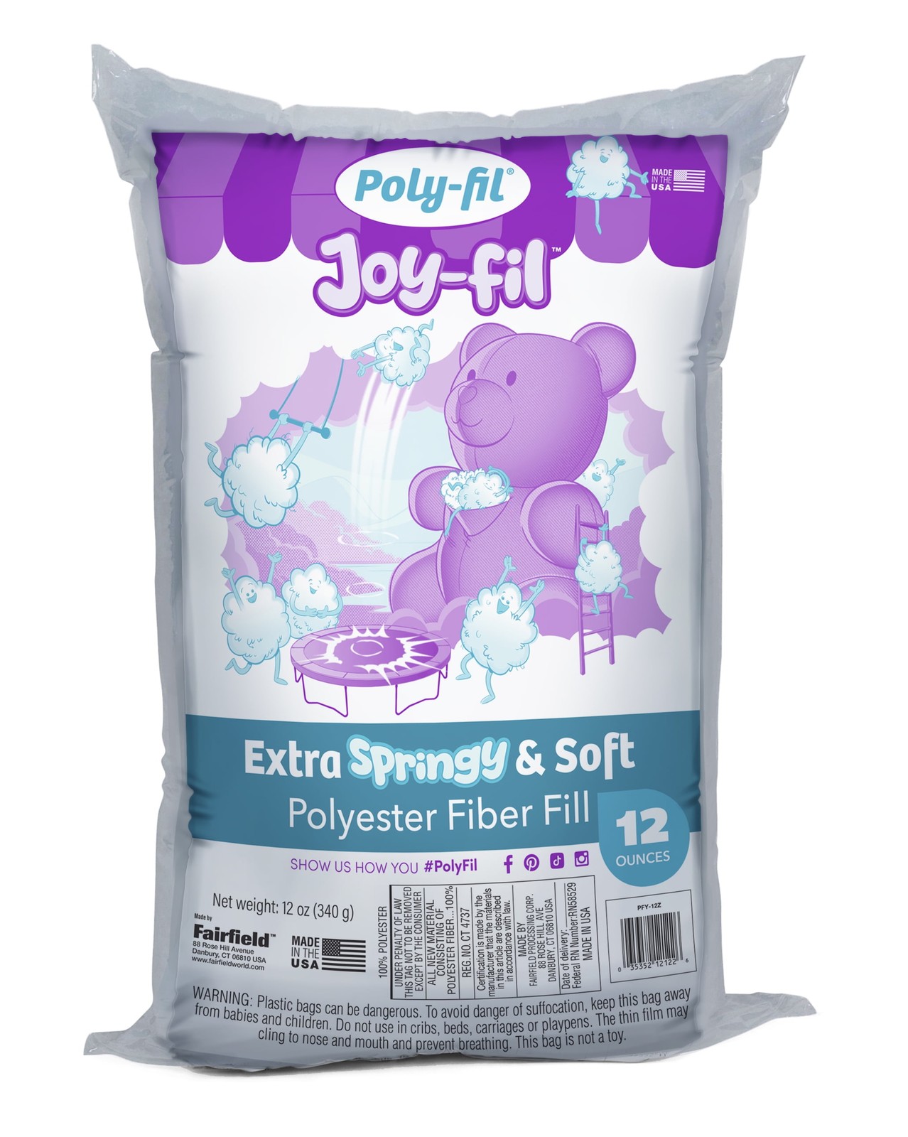 Joy-Fil Super Soft and Silky Smooth Polyester Fiberfill Stuffing, 12oz Bag