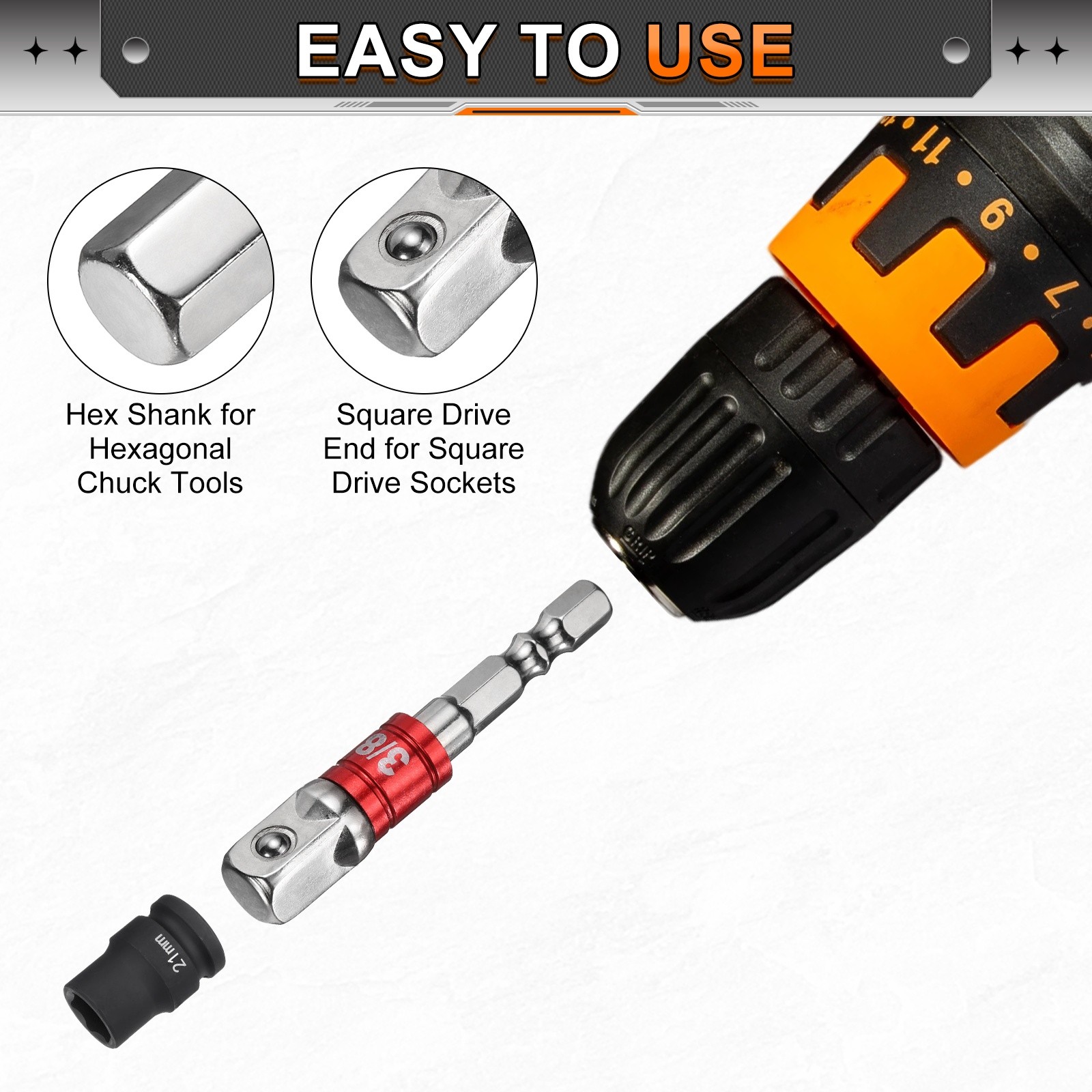 10pcs 3/8" Impact Driver Socket Adapter Extension Set Silver-Red
