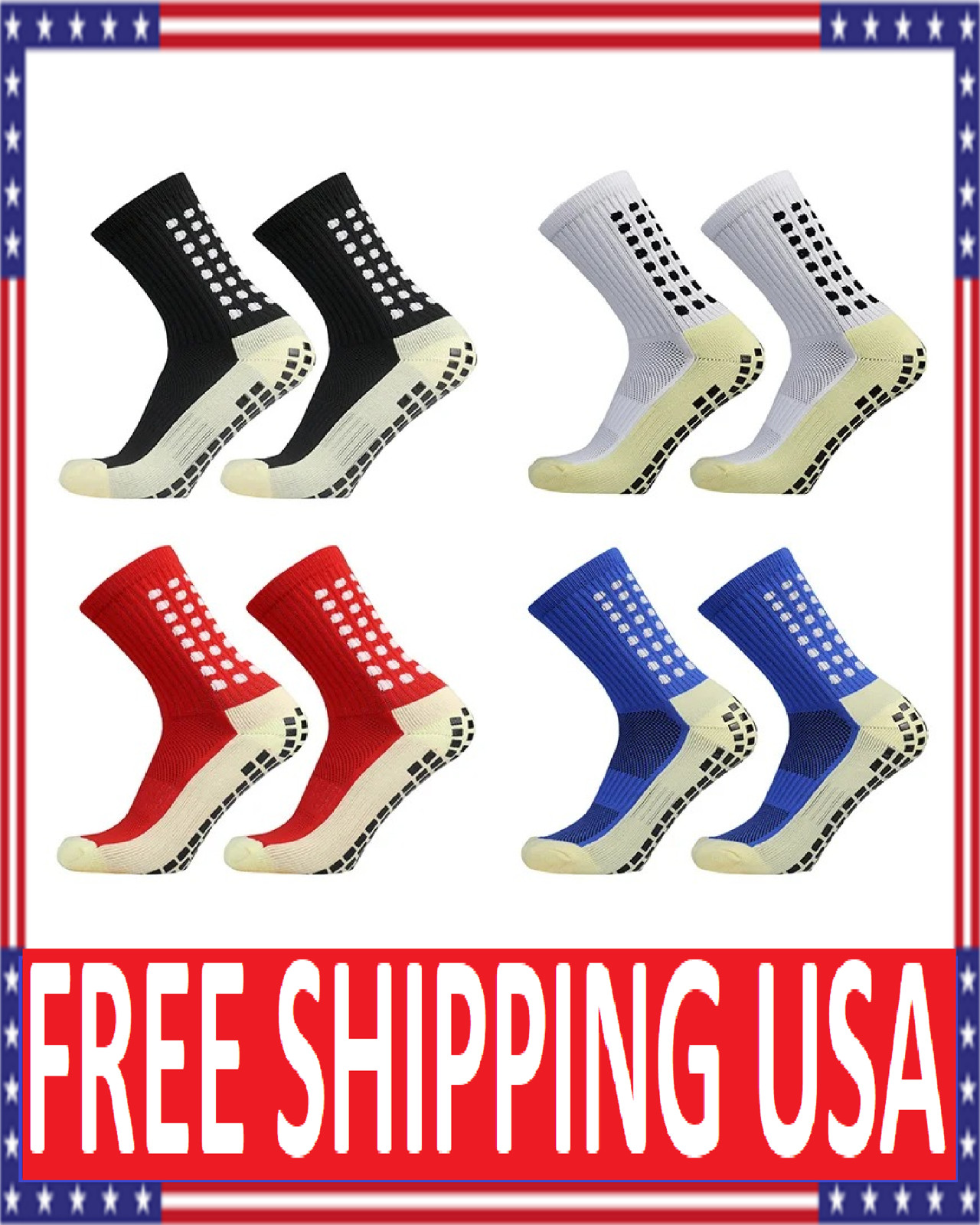 4 Pair Sport Socks Anti Slip W/ Grip Soccer Men Football Basketball Sock Premium