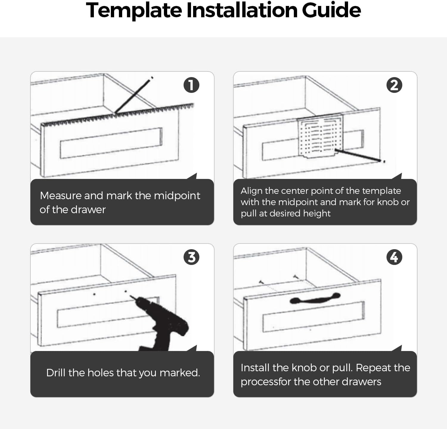Cabinet Door & Drawer Hardware Installation Template with Drill Bit – 3-5" Specs