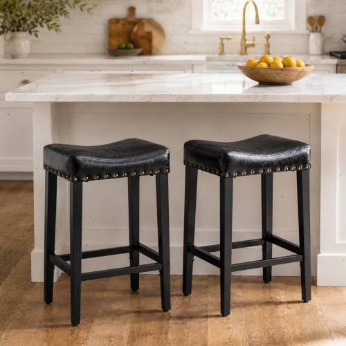Bar stool Bar stool set with leather footstool for oil wax application