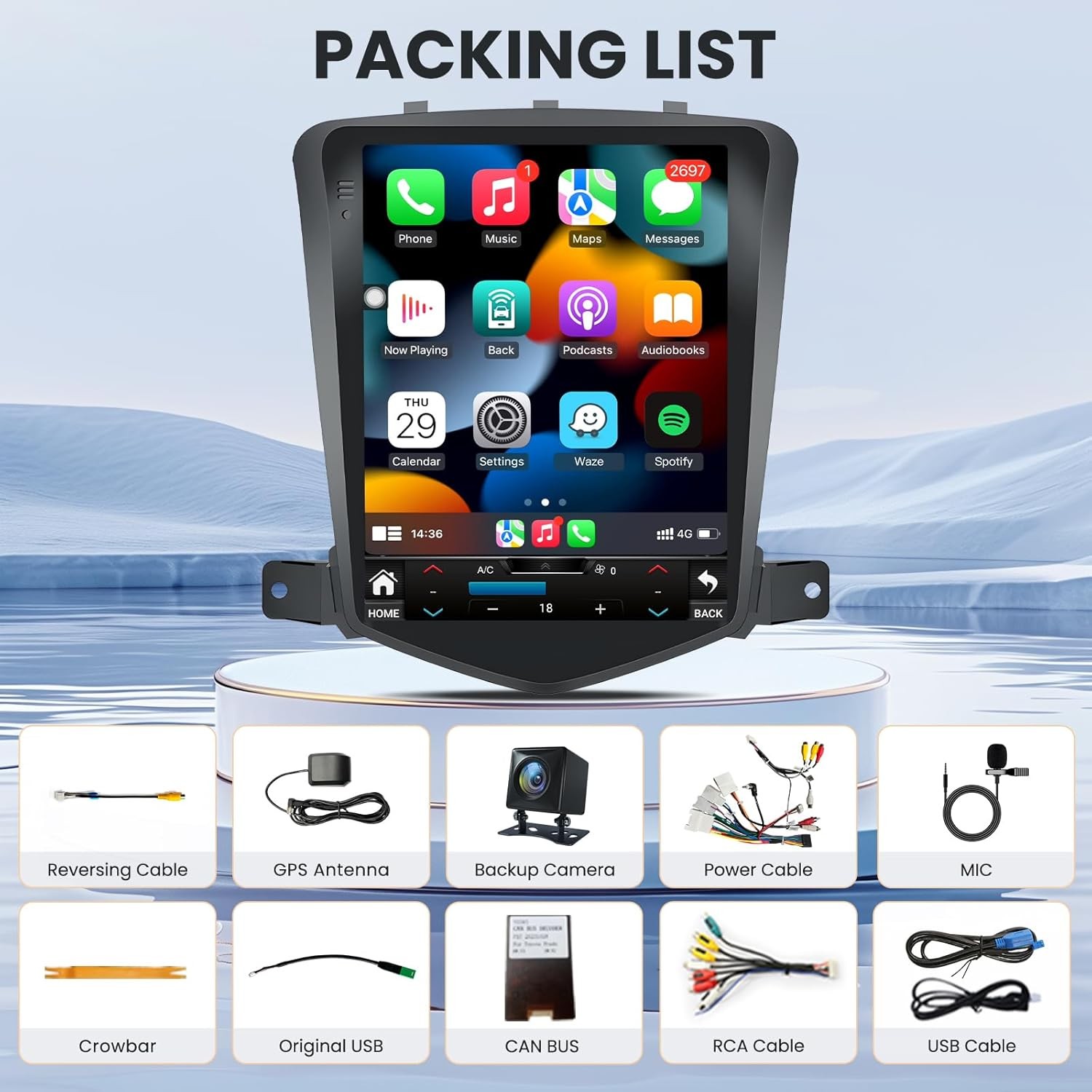 64GB Auto Radio Stereo CarPlay Andriod Apple for Chevrolet Chevy Cruze 011-2015
