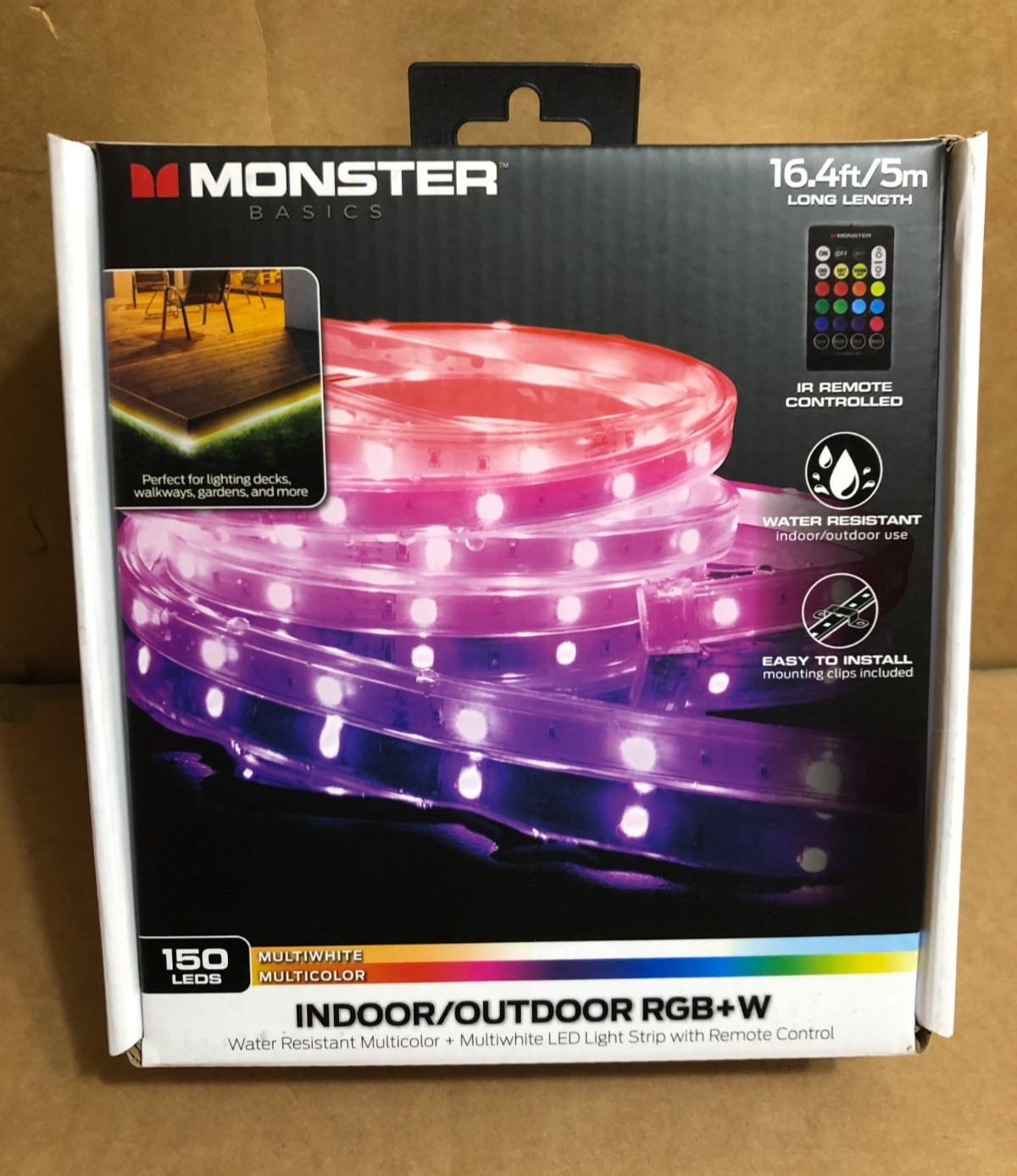 Monster 16.4ft Outdoor LED Light Strip Remote White Multicolor IPX4 RGB