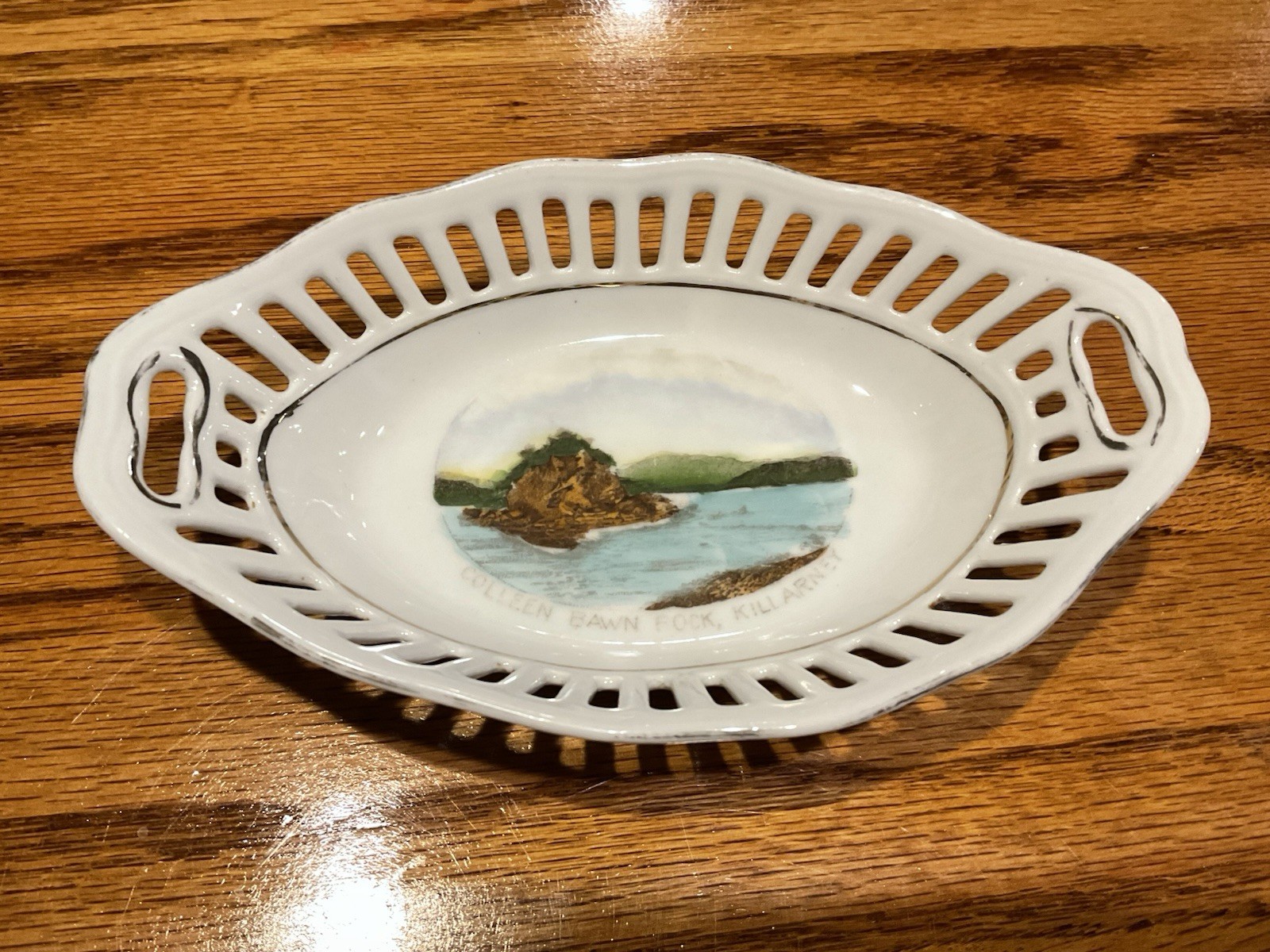 Vintage Small Bavaria Porcelain Trinket Dish “Colleen Bain Rock, Killarney”