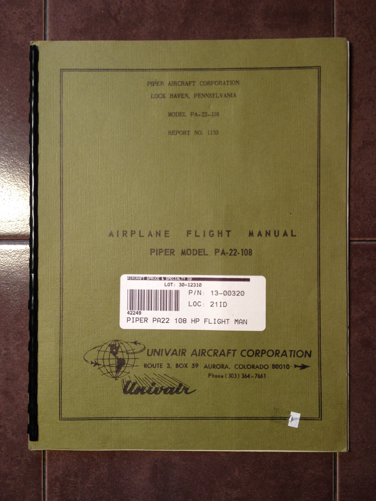Piper Colt PA-22-108 Airplane Flight Manual