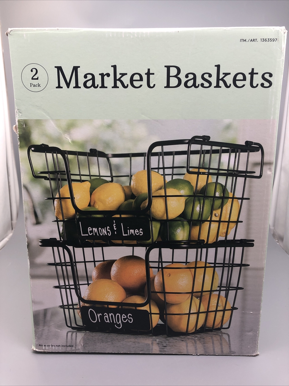 Baum Bros Stackable & Nestable Market Baskets w/ Chalk Label 1363597 2-Pack NWOB