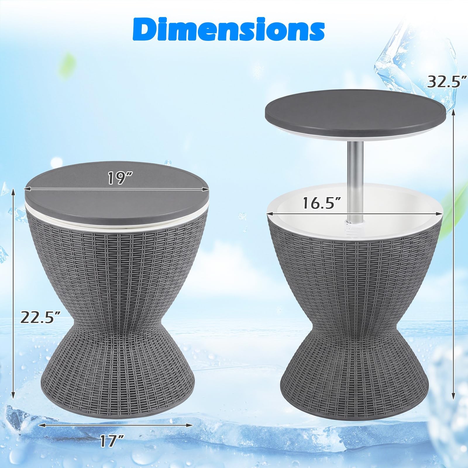 Outdoor Cooler Table, Multi-Functional Cooler Bar Table, Adjustable Height Ic...