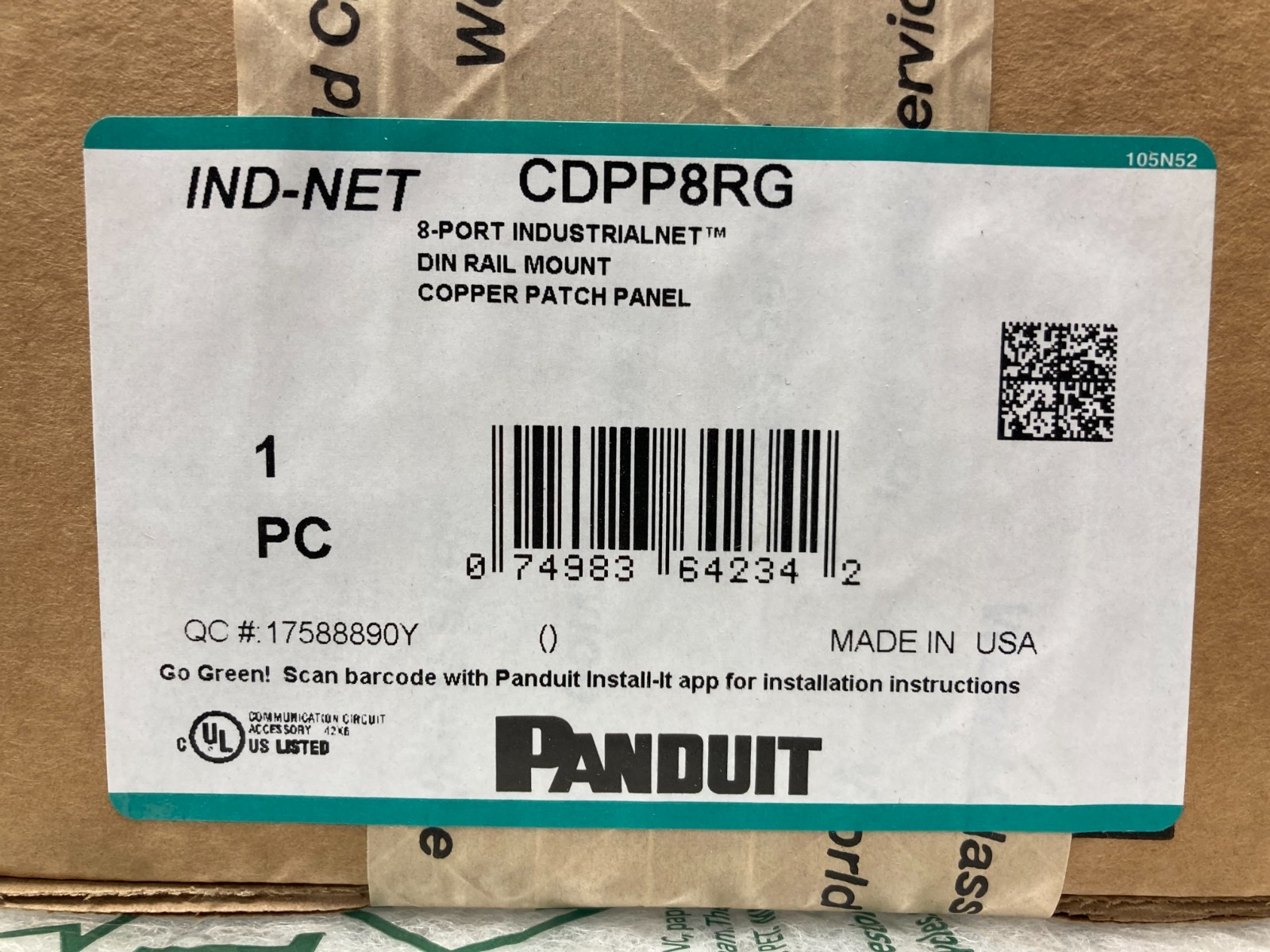 Panduit CDPP8RG DIN Rail Mount Copper Patch Panel 8-Port- New Open Box