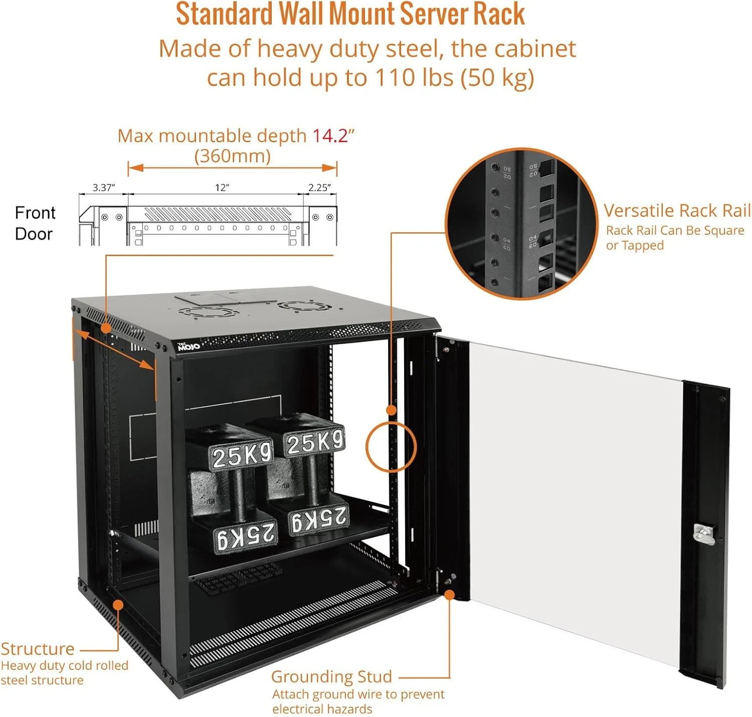 12U Wall Mount Server Cabinet IT Network Rack Enclosure Lockable Door and Side P