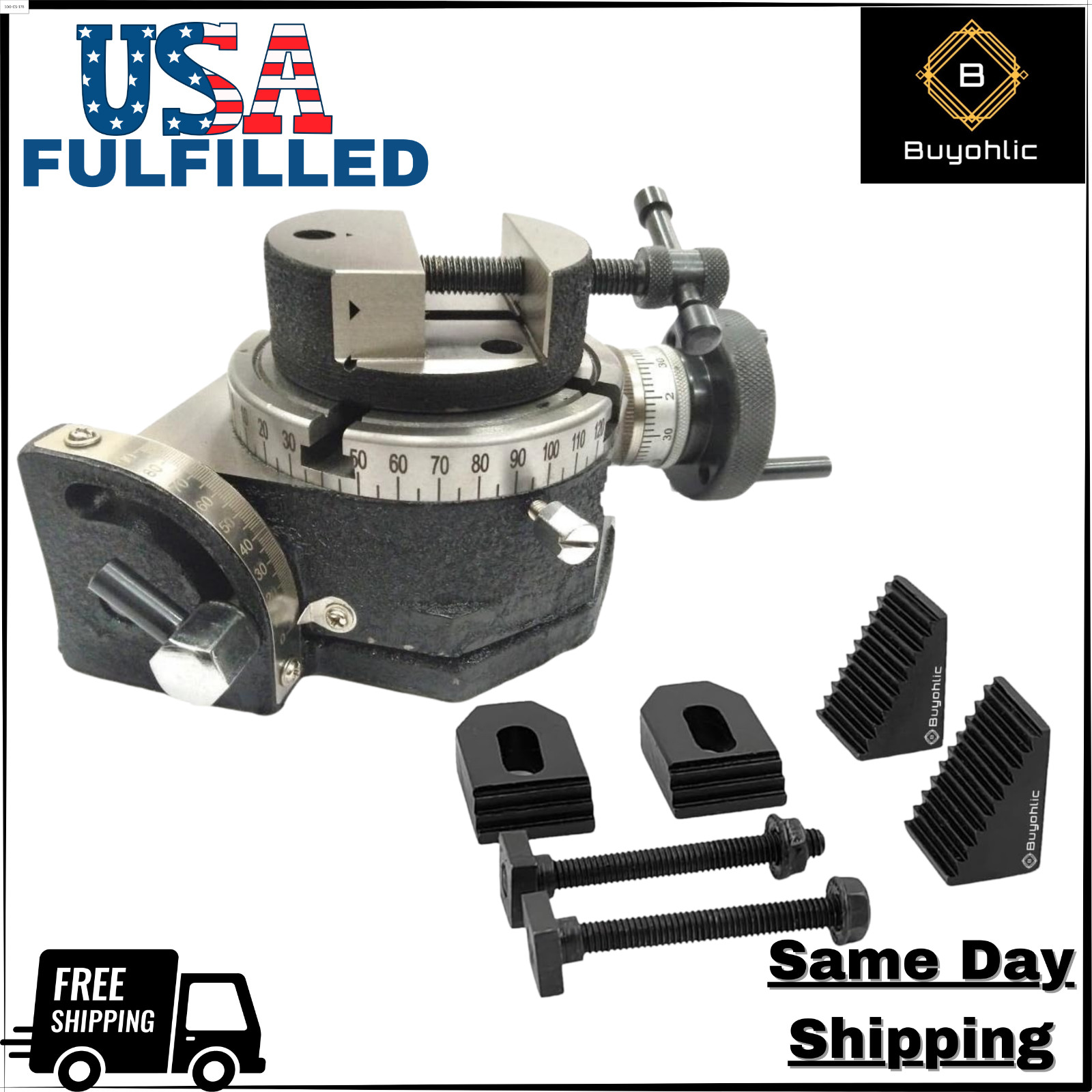 4"/100mm Rotary Table With Suitable Round Vice & Clamp Kit-USA FULFILLED