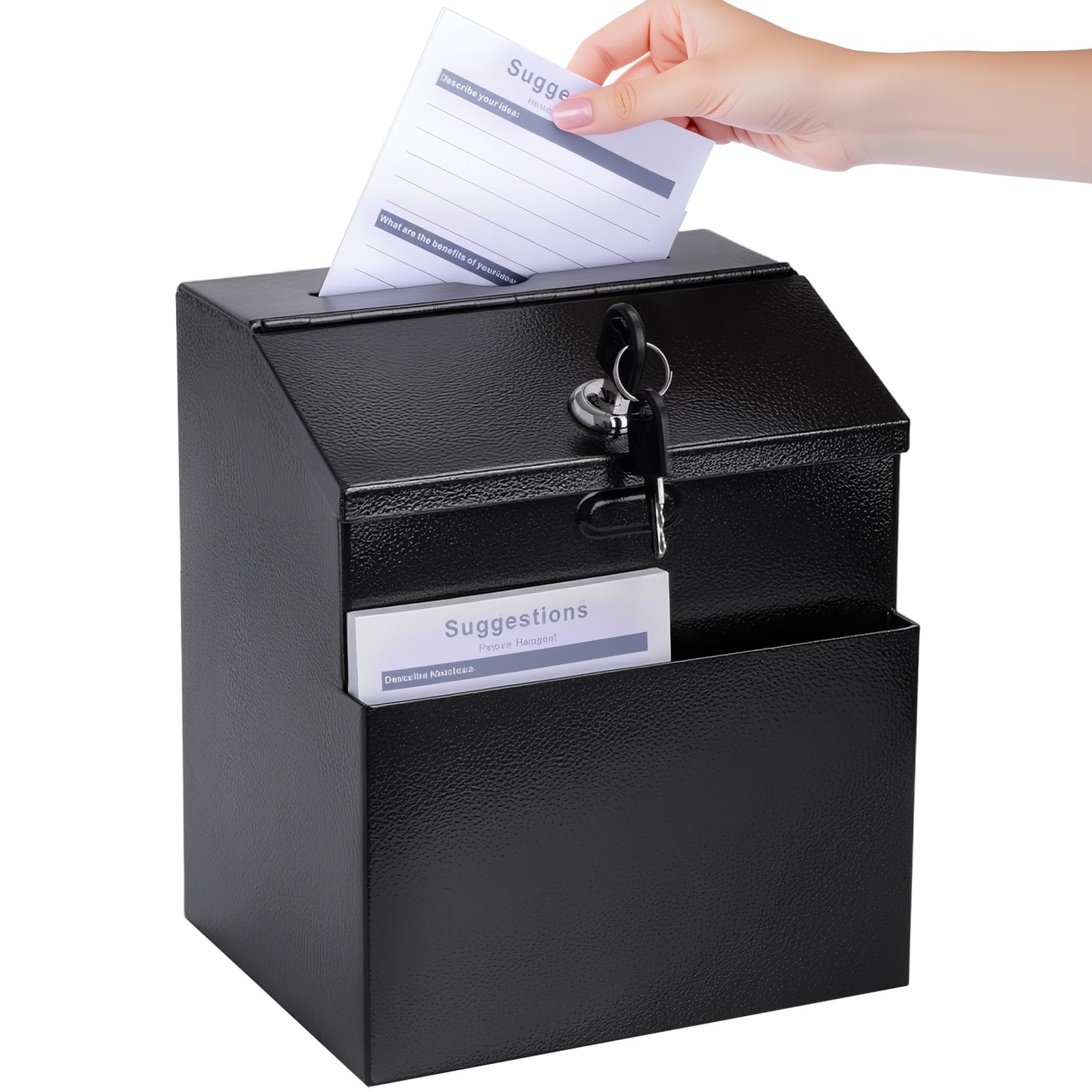 Suggestion Box with Slot and Lock & 50 Sheets Wall Mounted Black