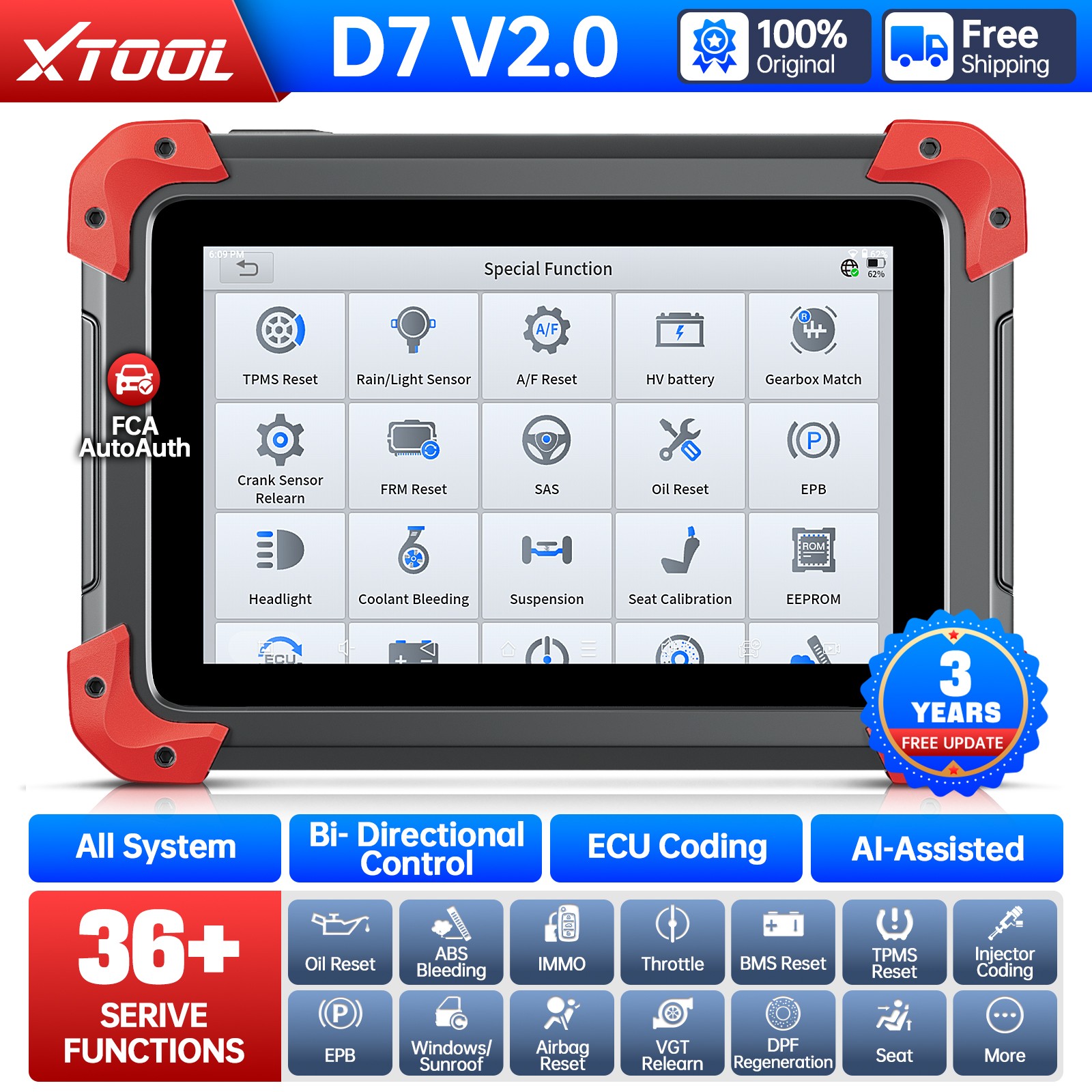 XTOOL D7 V2.0 Bidirectional OBD2 Scanner Full System Diagnostic Tool 36+ Resets