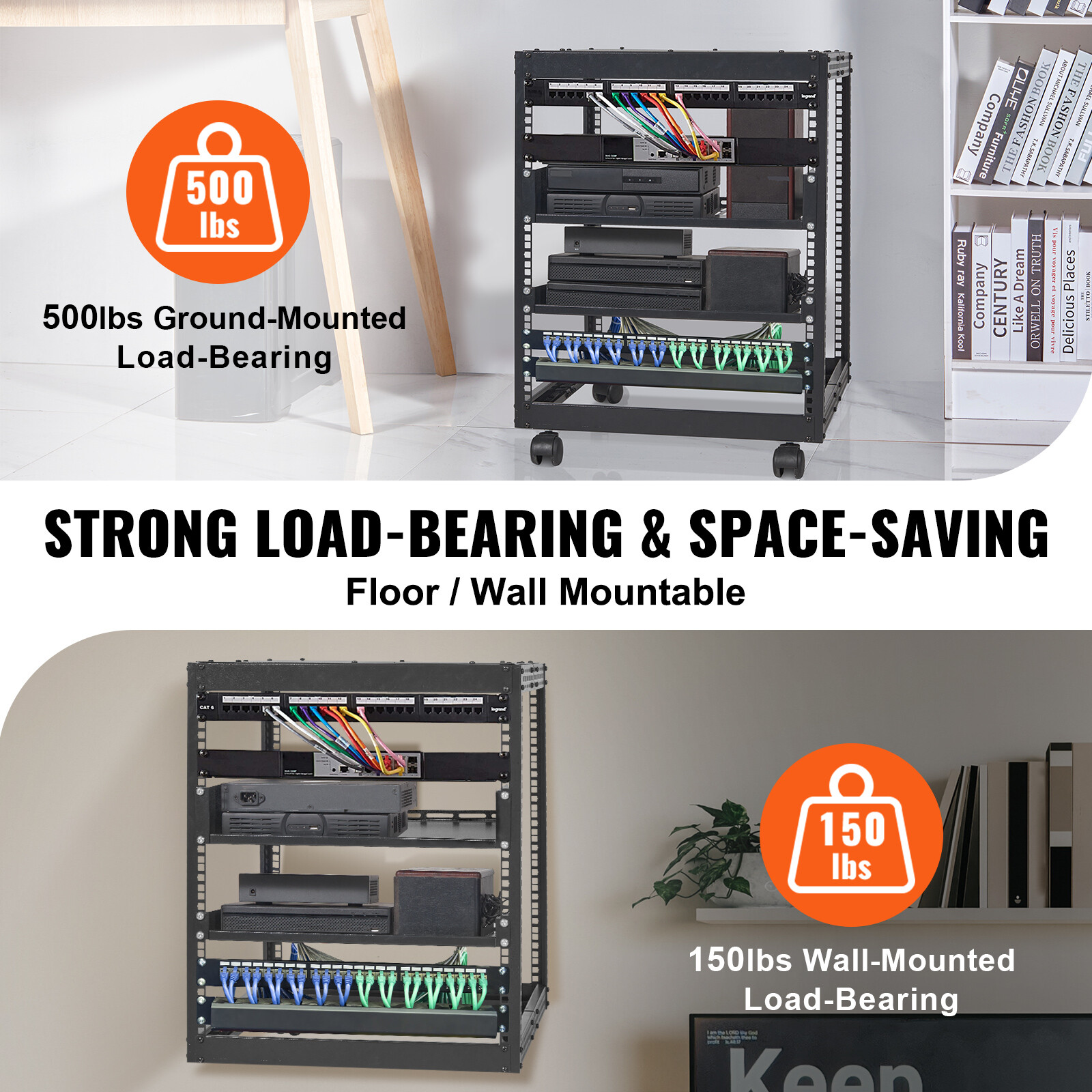 12U 4 Post Open Frame Server Rack Network Enclosure 23''-40'' Adjustable